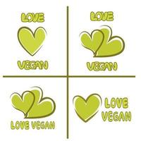 ensemble d'icônes végétaliennes d'amour 100 coeurs végétaliens d'amour végétalien vecteur