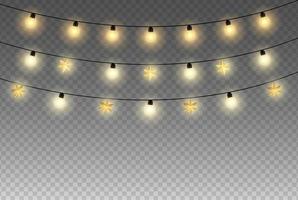 lumières de noël ou de célébration isolés sur fond transparent ensemble de guirlande lumineuse de noël doré led lampe au néon vecteur suspendu