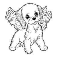 mignonne chien ange dessin animé vecteur contour. chien avec ange ailes vecteur.