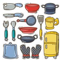 collection de style doodle cartoon équipement de cuisine dessinés à la main
