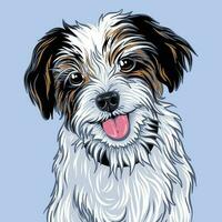 portrait de une mignonne de bonne humeur chien sur une bleu Contexte. vecteur illustration.