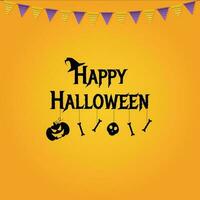 Halloween bannière ou Contexte avec citrouilles, cimetière, clôture, crâne, os, chauves-souris et drapeaux. vecteur illustration.