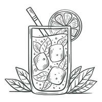 cocktail avec citron, menthe feuilles et la glace main tiré illustration vecteur