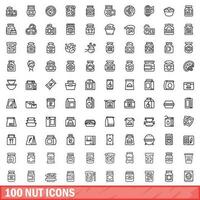 100 écrou Icônes ensemble, contour style vecteur