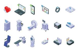 ordinateur Diagnostique de santé Icônes ensemble isométrique vecteur. radiation thérapie vecteur