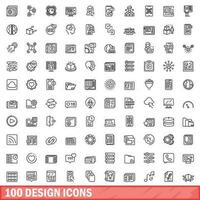 100 conception Icônes ensemble, contour style vecteur