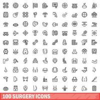 Ensemble de 100 icônes de chirurgie, style de contour vecteur