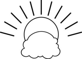 Soleil icône noir contour dessin ou griffonnage logo lumière du soleil signe symbole temps des nuages élément dessin animé style vecteur illustration
