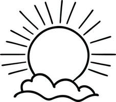 Soleil icône noir contour dessin ou griffonnage logo lumière du soleil signe symbole temps des nuages élément dessin animé style vecteur illustration
