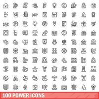 100 Puissance Icônes ensemble, contour style vecteur