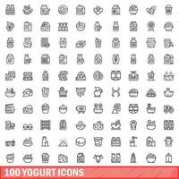 100 yaourt Icônes ensemble, contour style vecteur