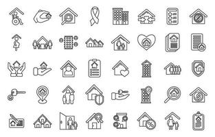 social logement Icônes ensemble contour vecteur. Accueil travail vecteur