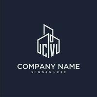 CV initiale monogramme logo pour réel biens avec bâtiment style vecteur