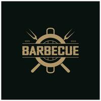 Facile barbecue ancien chaud gril, avec franchi flammes et spatule. logo pour restaurant, badge, café et bar.vecteur vecteur