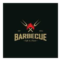 Facile barbecue ancien chaud gril, avec franchi flammes et spatule. logo pour restaurant, badge, café et bar.vecteur vecteur