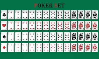 Jeu de poker avec des cartes isolées sur fond vert vecteur
