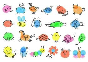 doigt peindre art Jeu pour enfants, facile empreinte digitale animaux. puéril dessin avec empreintes, amusement éducatif les enfants activité vecteur ensemble