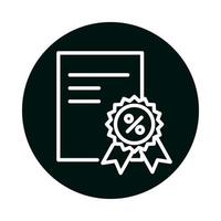 timbre de sceau de pourcentage de vente et bloc de document et conception de vecteur d'icône de style de ligne