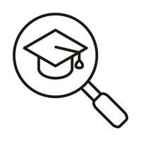 chapeau de graduation loupe éducation et développement en ligne icône de style de ligne elearning vecteur