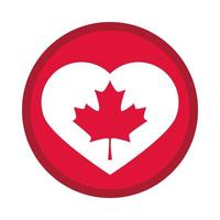 feuille d'érable de la fête du canada en icône de style plat décoration badge coeur vecteur