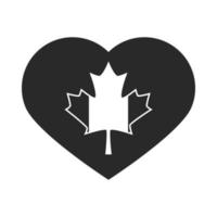 drapeau de la fête du canada en feuille d'érable coeur décoration célébration icône de style silhouette vecteur