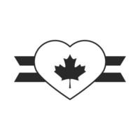 coeur de la fête du canada avec l'icône de style silhouette design décoration ruban feuille d'érable vecteur