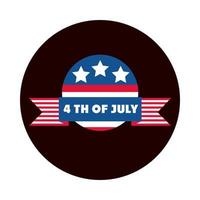 Bloc d'insigne de célébration de la démocratie américaine du 4 juillet et icône de style plat vecteur