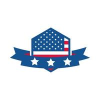4 juillet fête de l'indépendance drapeau américain ruban emblème étiquette icône de style plat vecteur