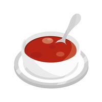 soupe aux tomates avec une cuillère sur l'icône de style plat de nourriture de plat