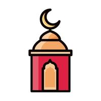 mosquée lune temple eid mubarak célébration religieuse islamique ligne et icône de remplissage vecteur