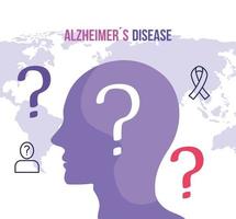 journée mondiale d'alzheimer avec tête de profil vecteur