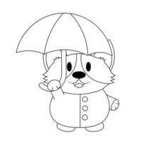 mignonne corgi avec parapluie et imperméable dans noir et blanc vecteur