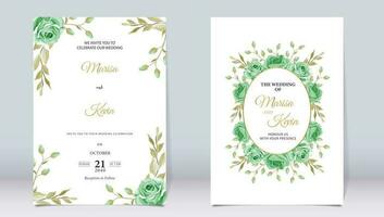 élégant vert floral mariage invitation avec minimaliste conception vecteur