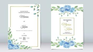 élégant bleu floral mariage invitation avec minimaliste conception vecteur