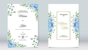 élégant bleu floral mariage invitation avec minimaliste conception vecteur