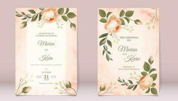 luxe mariage invitation avec pivoine et feuilles sur aquarelle Contexte vecteur