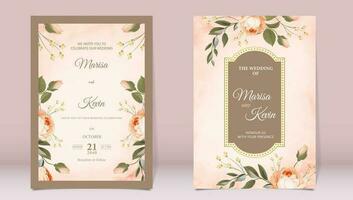 luxe mariage invitation avec pivoine et feuilles sur aquarelle Contexte vecteur