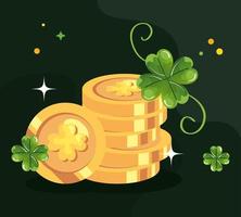 saint patrick avec pièces de monnaie et décoration vecteur