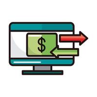 ligne d'achat ou de paiement par carte bancaire d'ordinateur et icône de remplissage vecteur