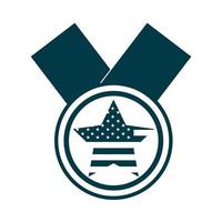 joyeux jour de l'indépendance drapeau américain dans l'icône de style silhouette prix médaille étoile vecteur