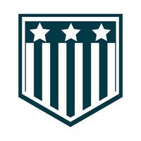 Bouclier de fête de l'indépendance heureux avec l'icône de style silhouette design patriotique drapeau américain vecteur