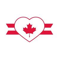 coeur de la fête du canada avec une icône de style plat de conception de décoration de ruban de feuille d'érable vecteur