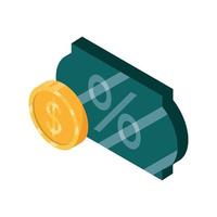 achat en ligne argent monnaie escompte tag isométrique icône isolé vecteur