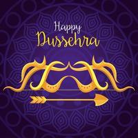 joyeux festival de dussehra avec flèche dorée sur fond violet vecteur