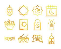 ensemble d'icônes de ligne de gradient célébration ramadan arabe célébration islamique vecteur