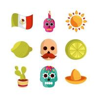 ensemble d'icônes mexicaines événement de décoration cinco de mayo vecteur