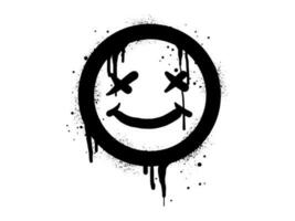 souriant visage emoji personnage. vaporisateur peint graffiti sourire visage dans noir plus de blanche. isolé sur blanc Contexte. vecteur illustration