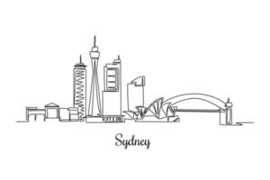 Célibataire un ligne dessin Sydney ligne d'horizon, Australie. ville concept. continu ligne dessiner conception graphique vecteur illustration.