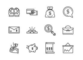 conception de ligne de collection d'icônes de finances d'affaires de trésorerie vecteur