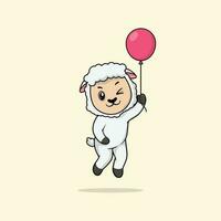 vecteur mignonne bébé mouton dessin animé flottant en portant ballon icône illustration.